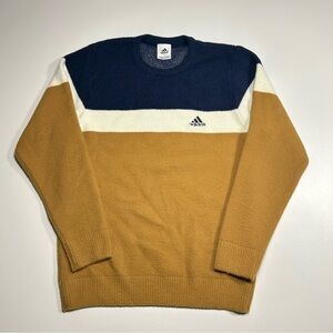 Vintage Adidas Y2K Colorblock Crewneck Knit Sweater Navy Blue Yellow Size Large